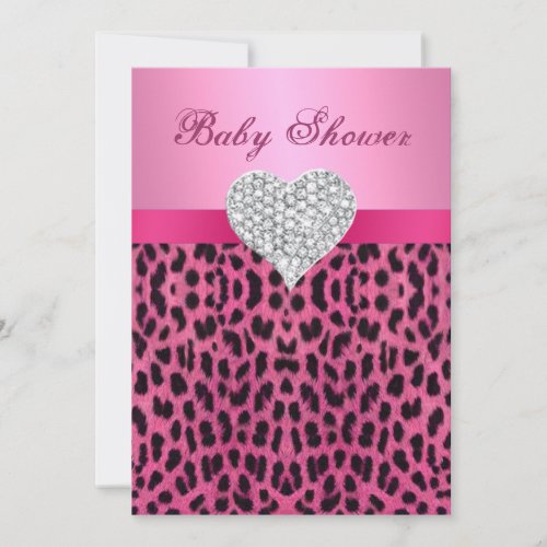 Pink Leopard Diamond Heart Baby Shower Invitation