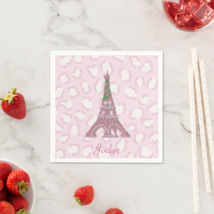 Pink Leopard Eiffel Tower Roses Napkins