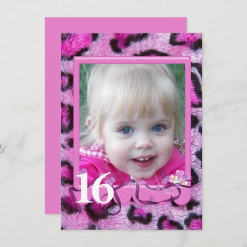 Pink Leopard Fur 16th Birthday Invitation