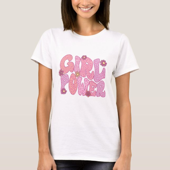 Pink Leopard Girl Power  T-Shirt (Front)