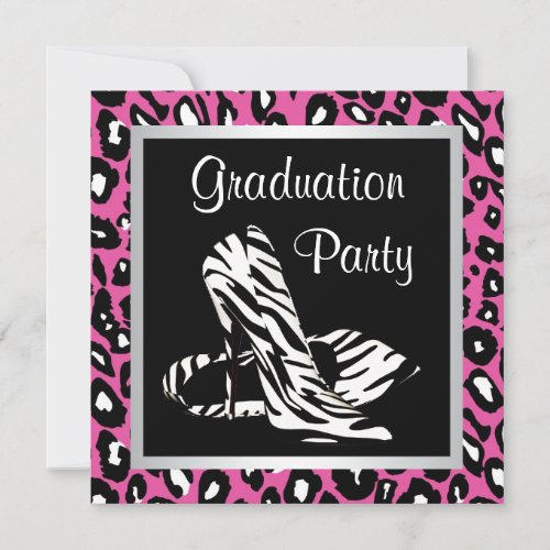 Pink Leopard Girls Graduation Party Custom Announcement