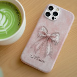 Pink Leopard Girly Glitter Elegant Bow Custom Name iPhone 16 Case<br><div class="desc">Add a touch of luxury and personality to your phone with this elegant pink phone case featuring a glamorous leopard print bow, delicate satin ribbons, and shimmering pearl accents. Perfect for those who love a mix of girly glam and chic animal print, this stylish case can be customized with your...</div>