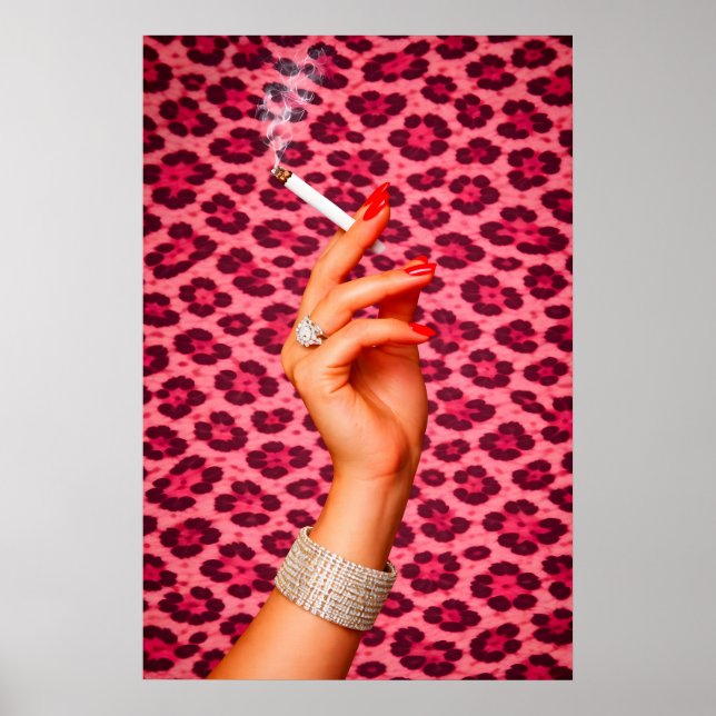 Pink Leopard Glam Poster, Chic Fashion Cigarette Poster (Front)