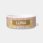 Pink Leopard Gold Bow Print Pet Bowl<br><div class="desc">Girly-girl pink leopard print. A gold bow surrounds your pet's name.</div>