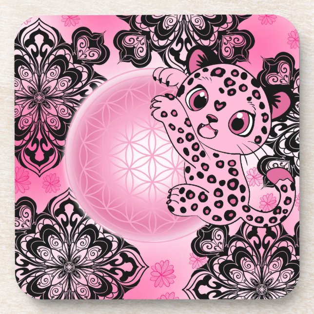 Pink Leopard Harmony Beverage Coaster (Front)