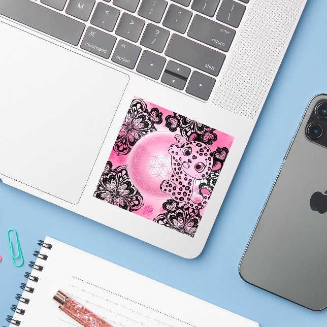 Pink Leopard Harmony flower of life Sticker (Laptop w/ iPhone)