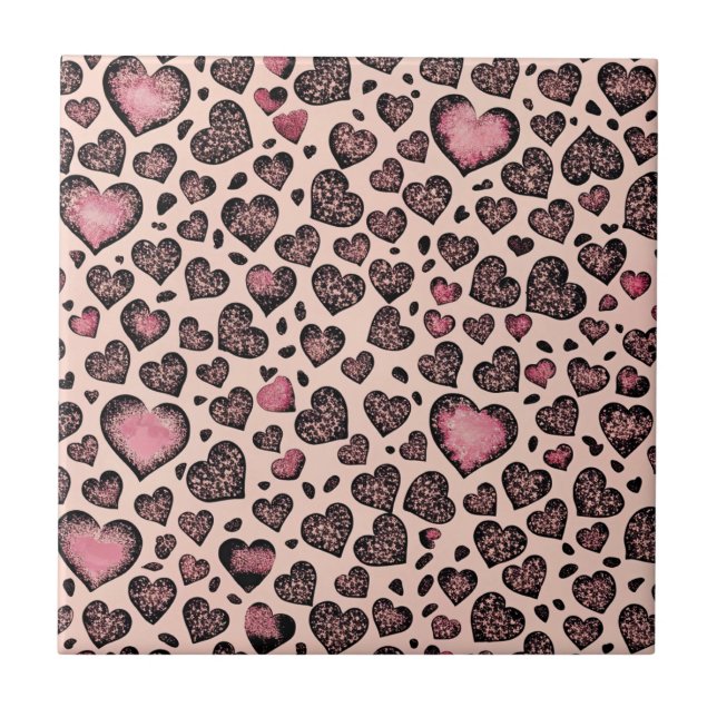 Pink Leopard Heart Pattern on Blush Ceramic Tile (Front)