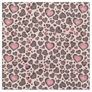 Pink Leopard Heart Pattern on Blush Fabric
