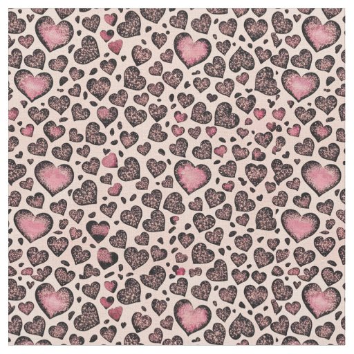 Pink Leopard Heart Pattern on Blush Fabric