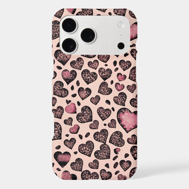 Pink Leopard Heart Pattern on Blush iPhone Case (Back)