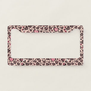 Pink Leopard Heart Pattern on Blush License Plate Frame