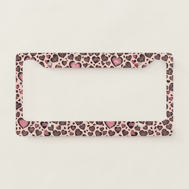 Pink Leopard Heart Pattern on Blush License Plate Frame (Front)