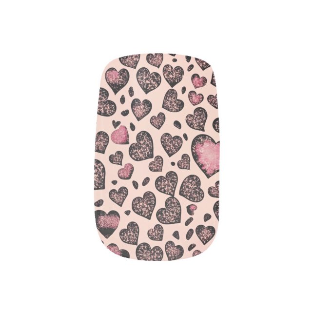 Pink Leopard Heart Pattern on Blush Minx Nail Art (Left Thumb)