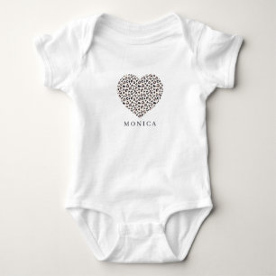Pink Leopard heart shape, custom name  Baby Bodysuit