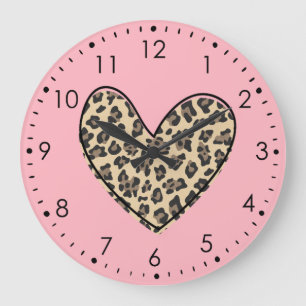 Pink Leopard Heart Wall Clock