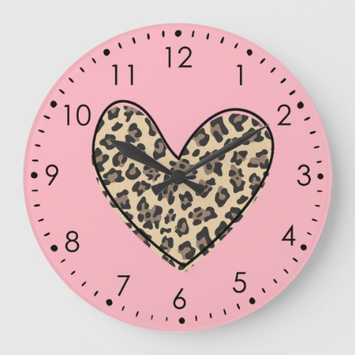 Pink Leopard Heart Wall Clock
