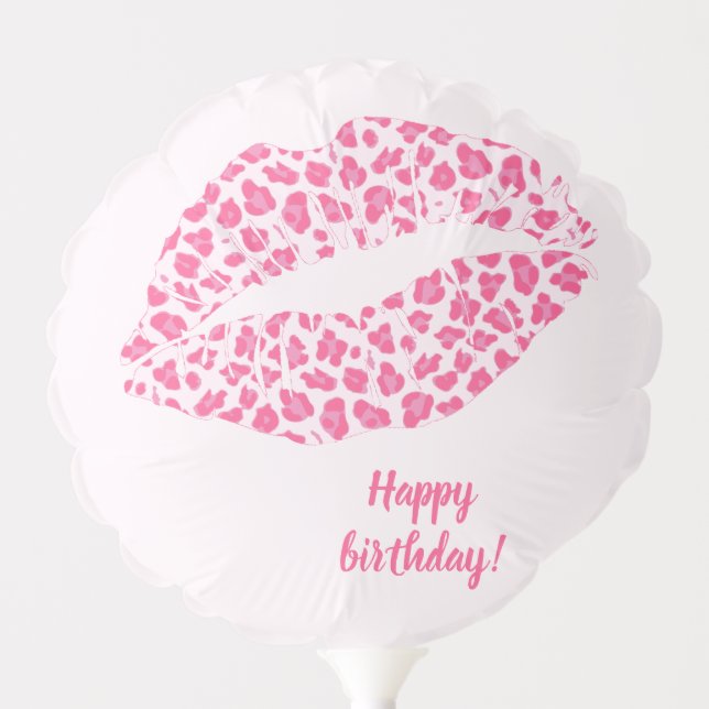 Pink Leopard Kiss - Happy Birthday Balloon (Front)
