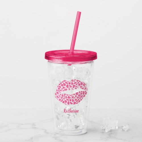 Pink Leopard Kiss _ Personalized Acrylic Tumbler