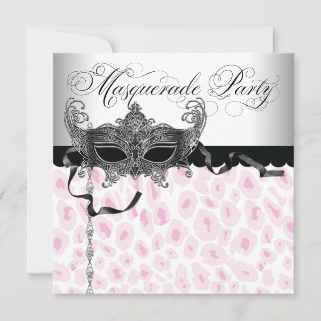 Pink Leopard Masquerade Party Invitations (Front)