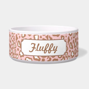 Pink Leopard Name Dog Cat Pet Food Water Bowl