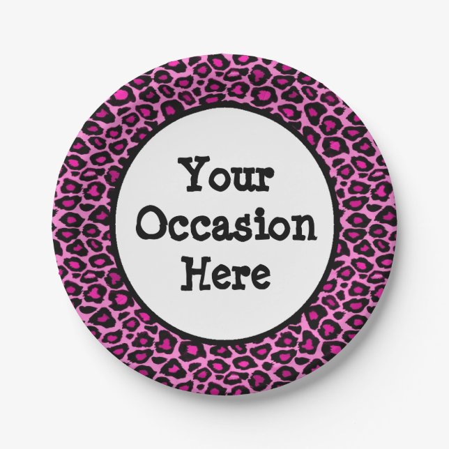 Pink Leopard Party Personalize Paper Plates (Front)