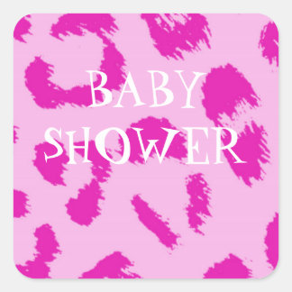 Pink Leopard Pattern Baby Shower Square Sticker