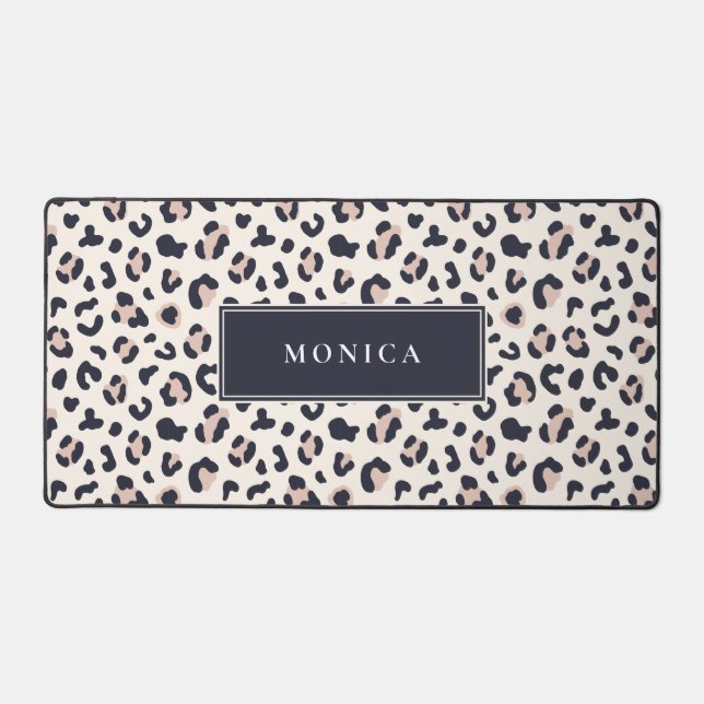 Pink Leopard pattern custom name  Desk Mat (Front)