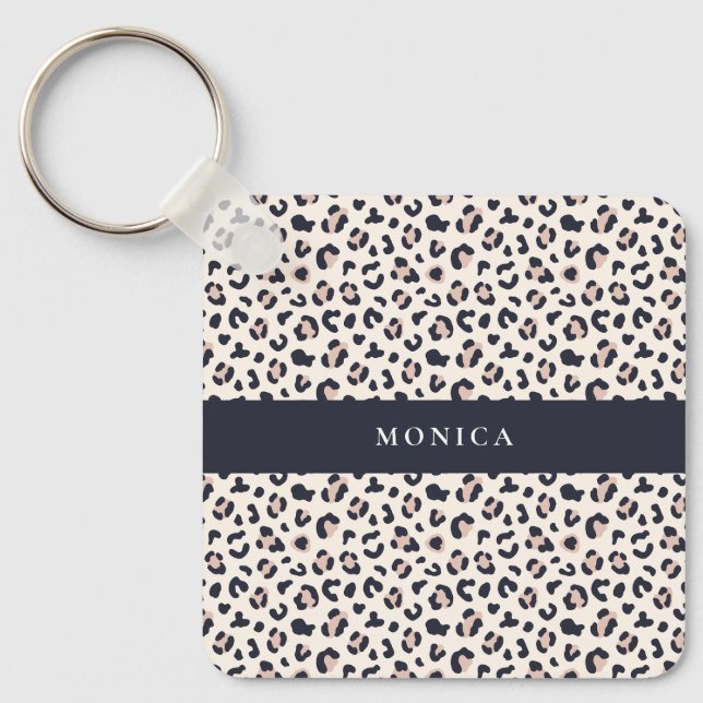 Pink Leopard pattern custom name  Keychain (Front)