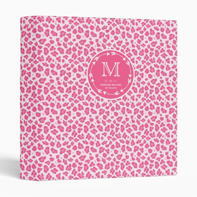 Pink Leopard Pattern - Cute Personalized 3 Ring Binder (Front/Spine)