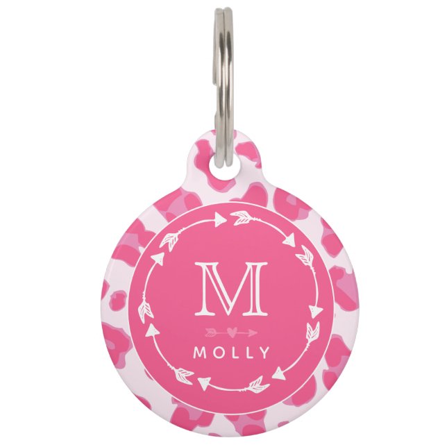 Pink Leopard Pattern - Cute Personalized Pet ID Tag (Front)