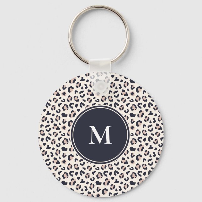 Pink Leopard pattern monogram Keychain (Front)