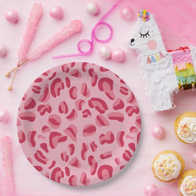 Pink Leopard Pattern Paper Plates (Party)