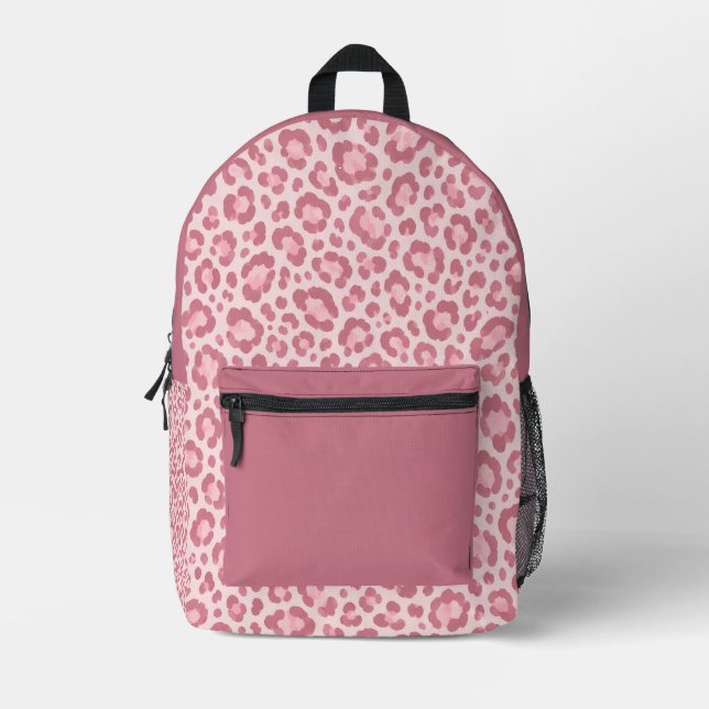 Pink Leopard pattern personalized Printed Backpack (Front)