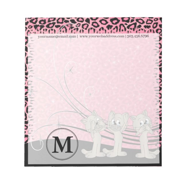 Pink Leopard Pattern with Funny Cats  Notepad (Front)