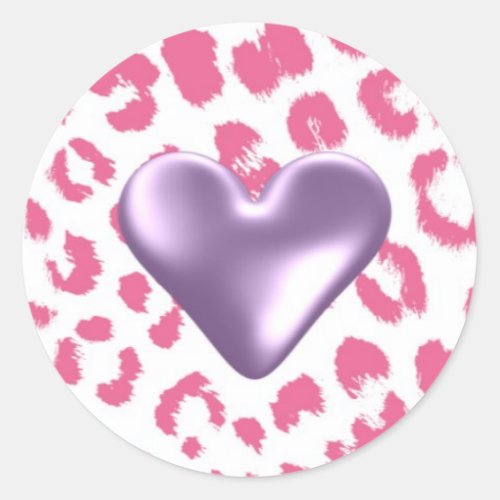 Pink Leopard Pattern with Purple Heart Sticker