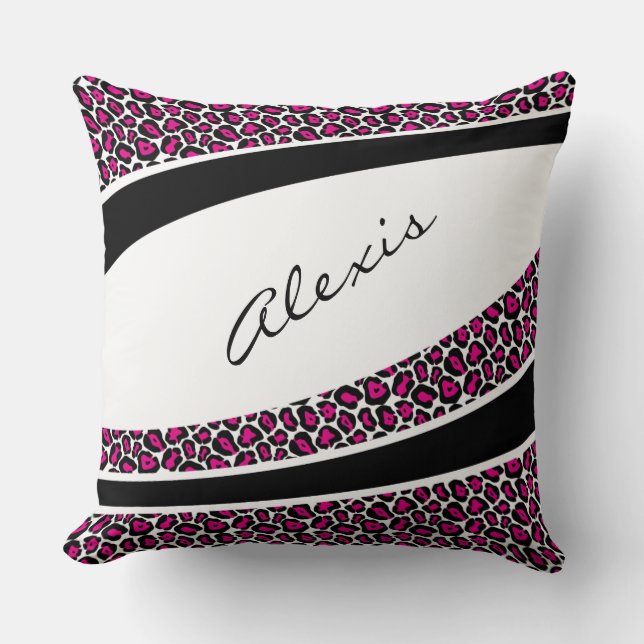 Pink Leopard Personalized Name Throw Pillow (Front)