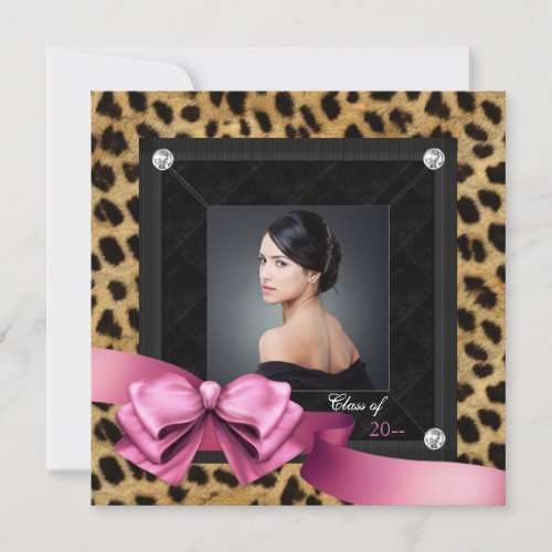 Pink Leopard Photo Graduation Announcements
