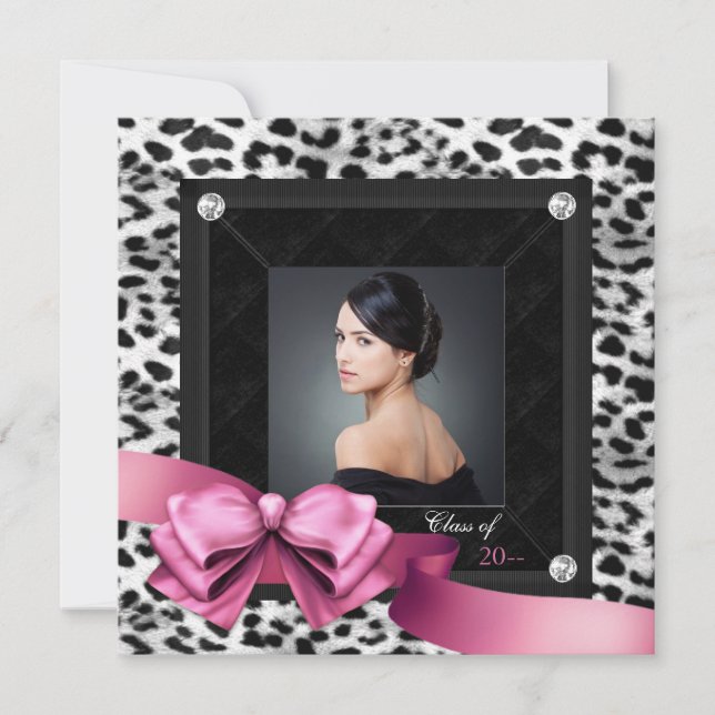 Pink Leopard Photo Graduation Announcements (Front)