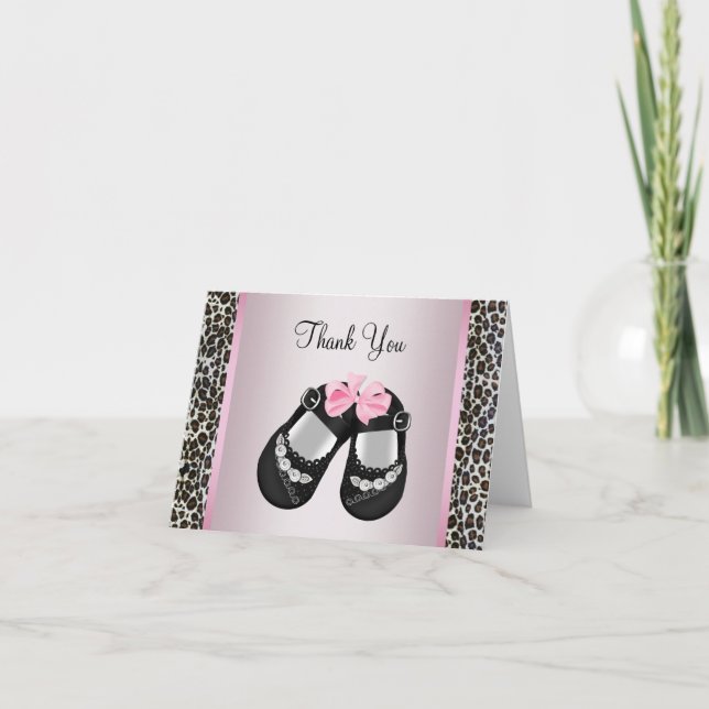 Pink Leopard Pink Black Baby Girl Shower Thank You (Front)