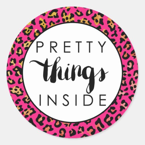 Pink Leopard Pretty Things Inside Classic Round Sticker