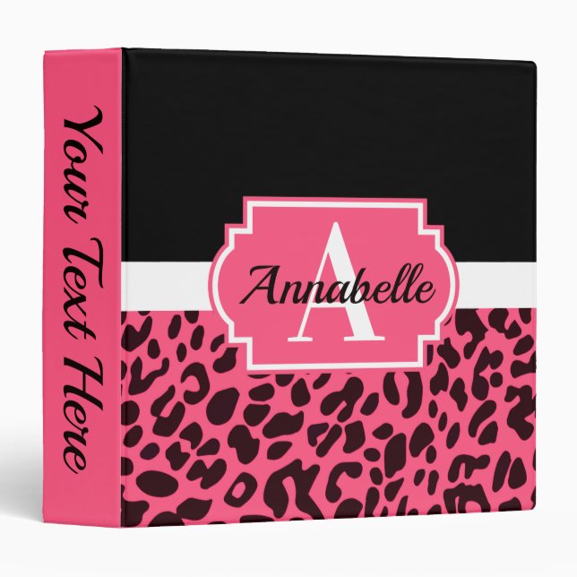 Pink Leopard Print 3 Ring Binder (Front/Spine)