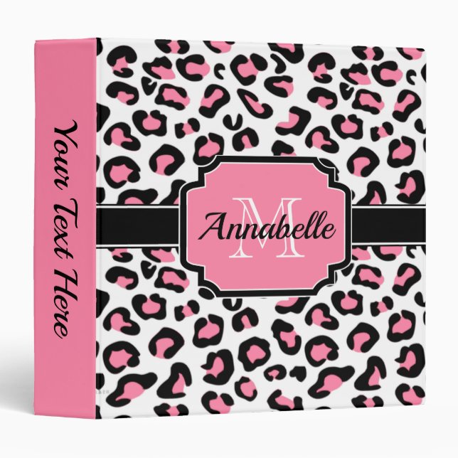 Pink Leopard Print 3 Ring Binder (Front/Spine)