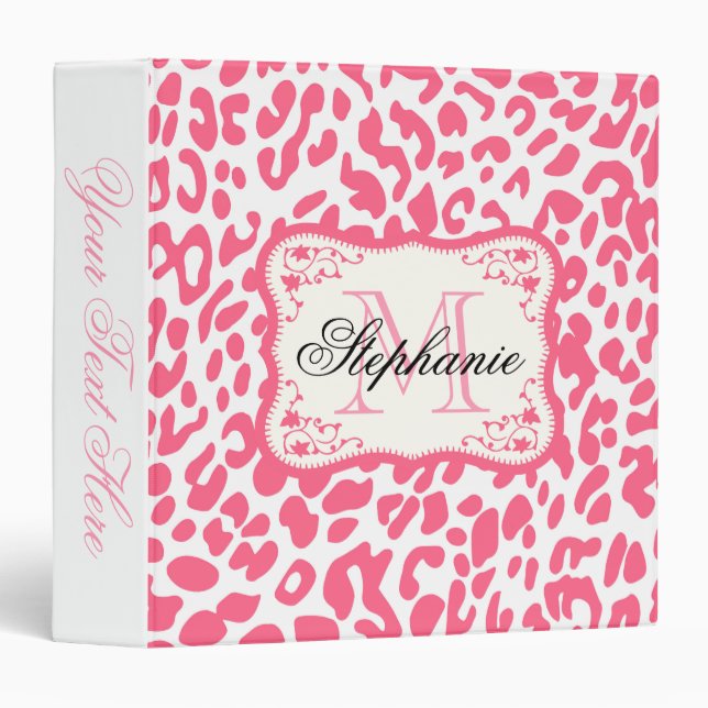 Pink Leopard Print 3 Ring Binder (Front/Spine)