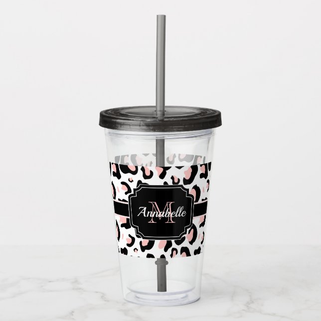Pink Leopard Print Acrylic Tumbler (Front)