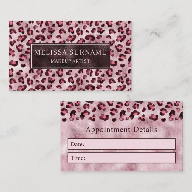 Pink Leopard Print And Faux Foil Appointment Card (Front/Back)