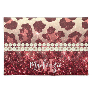 Pink Leopard Print and Glitter Cloth Placemat