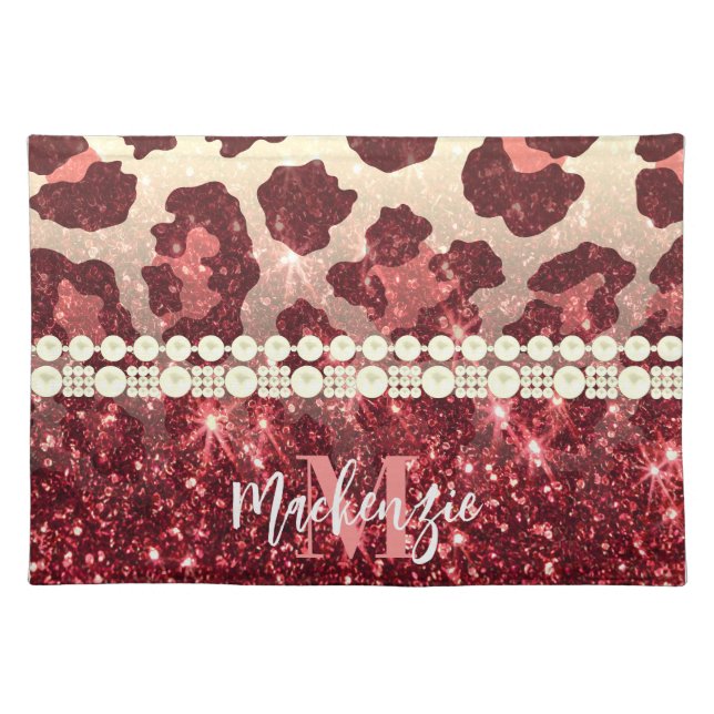 Pink Leopard Print and Glitter Cloth Placemat (Front)