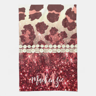 Pink Leopard Print and Glitter Kitchen Towel