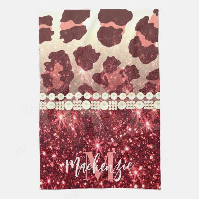 Pink Leopard Print and Glitter Kitchen Towel (Vertical)