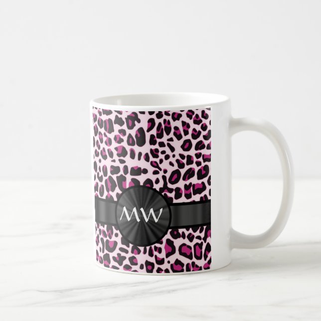 Pink leopard print and monogram coffee mug (Right)